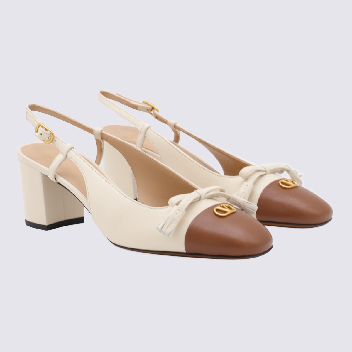 VALENTINO GARAVANI Leather Vlogo Signature Pumps With Slingback Strap In Neutral Product Image