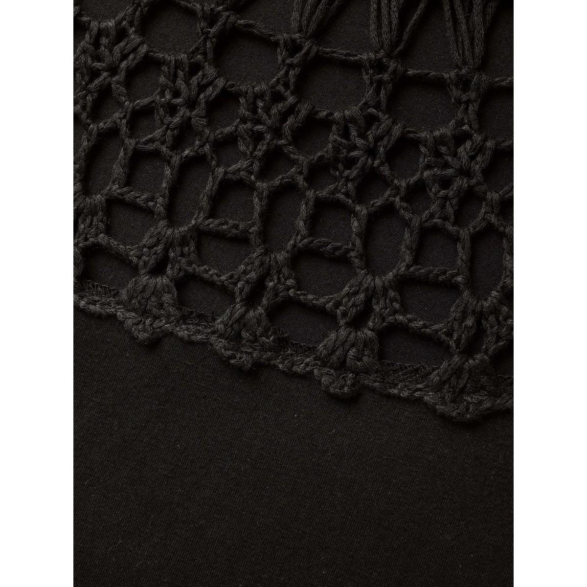 Plus Size Solid Crew Neck Cut Out Patchwork T-shirt Black Women Elegant Patchwork Round Neck Everyday T-shirts BloomChic 12/L Product Image