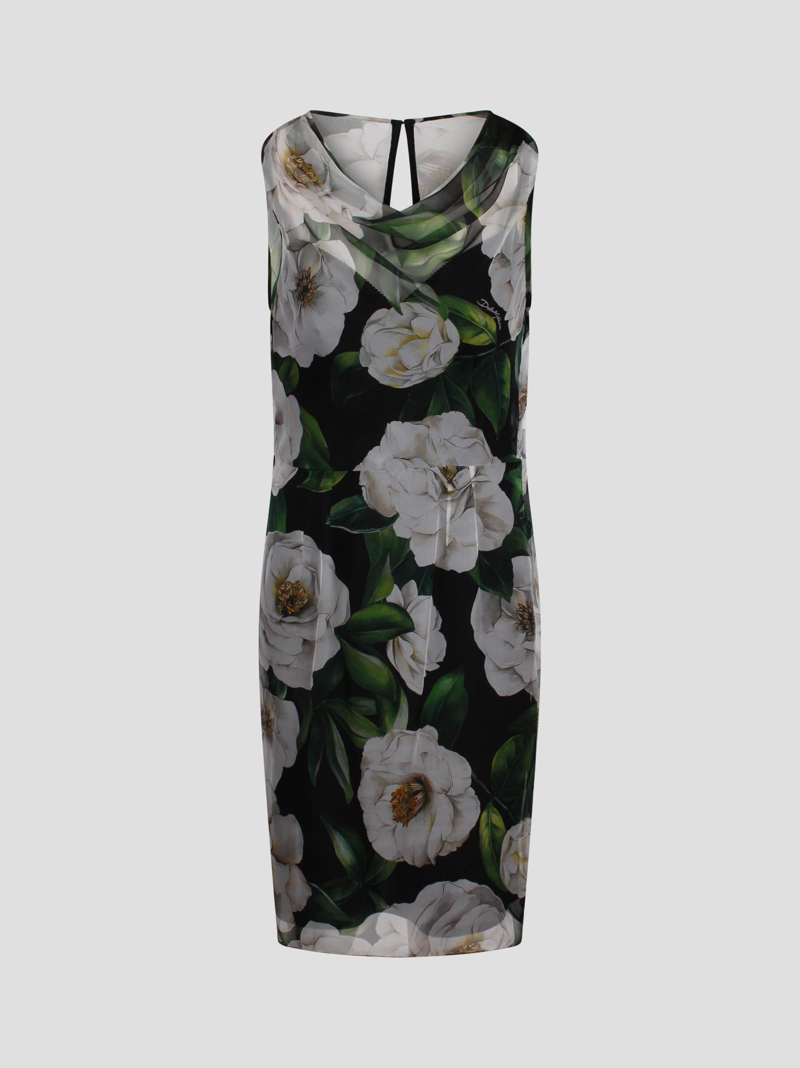 DOLCE & GABBANA Silk Dress With Floral Print Dresses Multicolor In Gardeniafnero Product Image