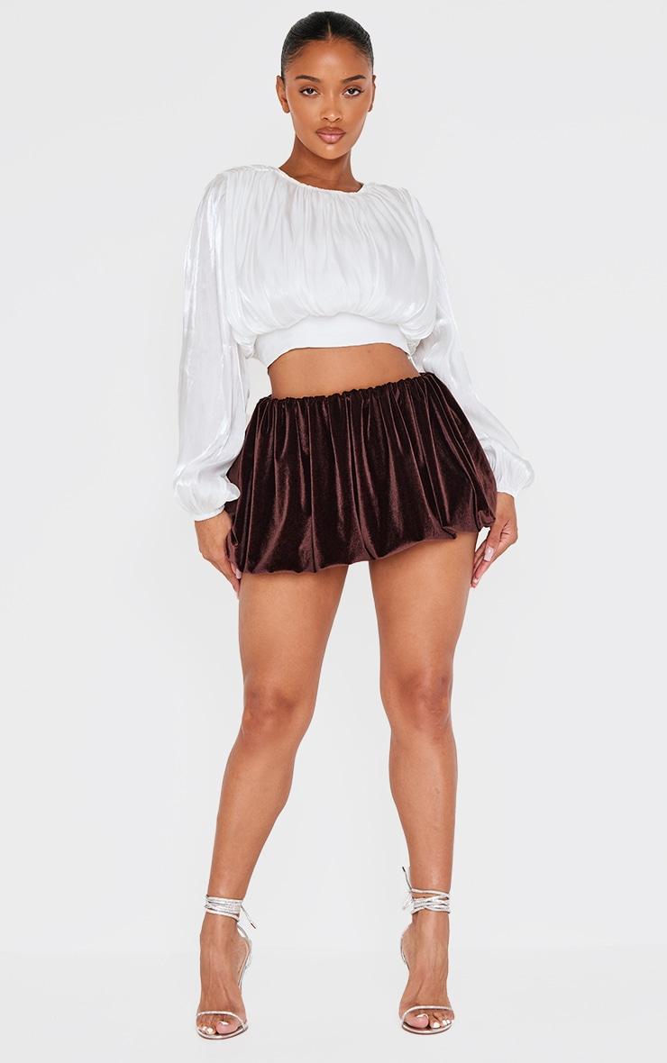 Shape Chocolate Velour Puff Ball Mini Skirt Product Image
