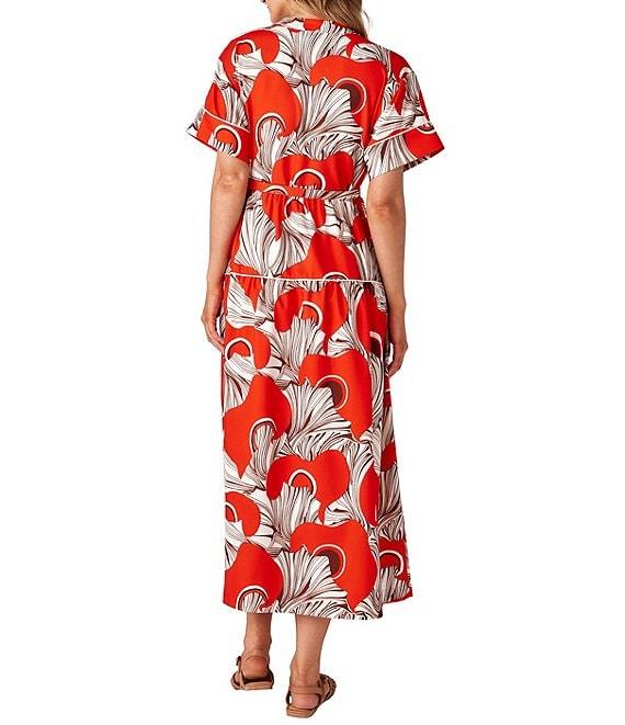 CROSBY by Mollie Burch Kellogg Bolga Fan Print Crepe Twill Banded Collar Button Front Belted A-Line Shirt Midi Dress Product Image