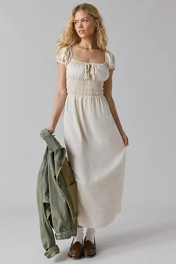 Vintage & ReMADE by UO ReMADE By UO Made In LA EcoVero Linen Smocked Milkmaid Midi Dress Womens at Urban Outfitters Product Image