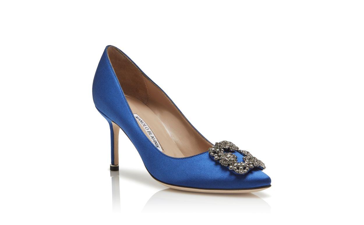 HANGISI 70 Blue Satin Jewel Buckle Pumps Product Image