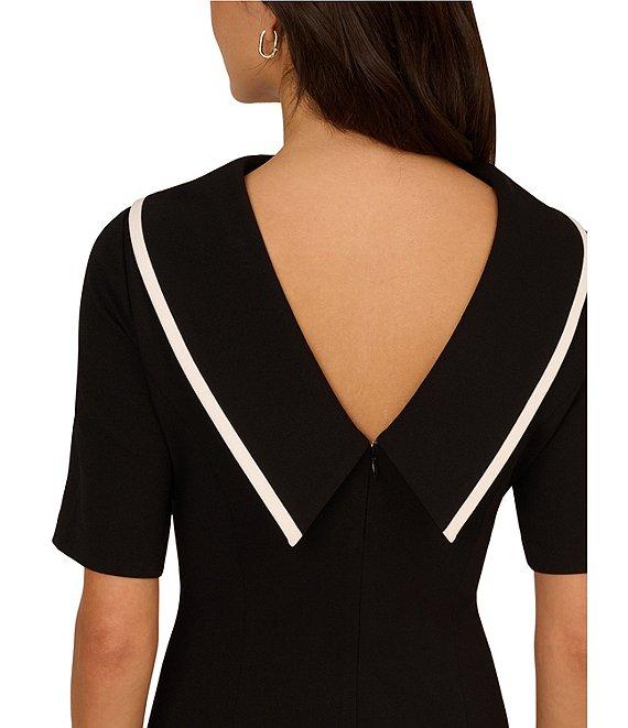 Adrianna Papell Crepe Mock Neck Short Sleeve Contrast Trim Sheath Dress Product Image