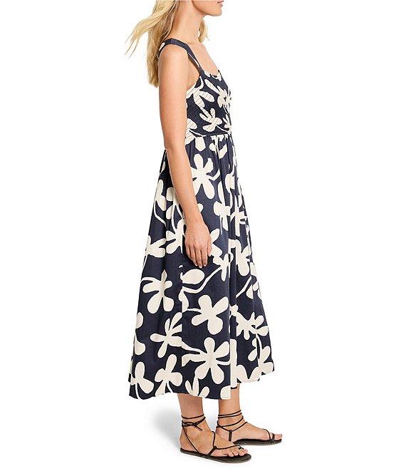 NIC + ZOE Glowing Flower Sarah Square Neck Sleeveless Fit-And-Flare Midi Dress Product Image