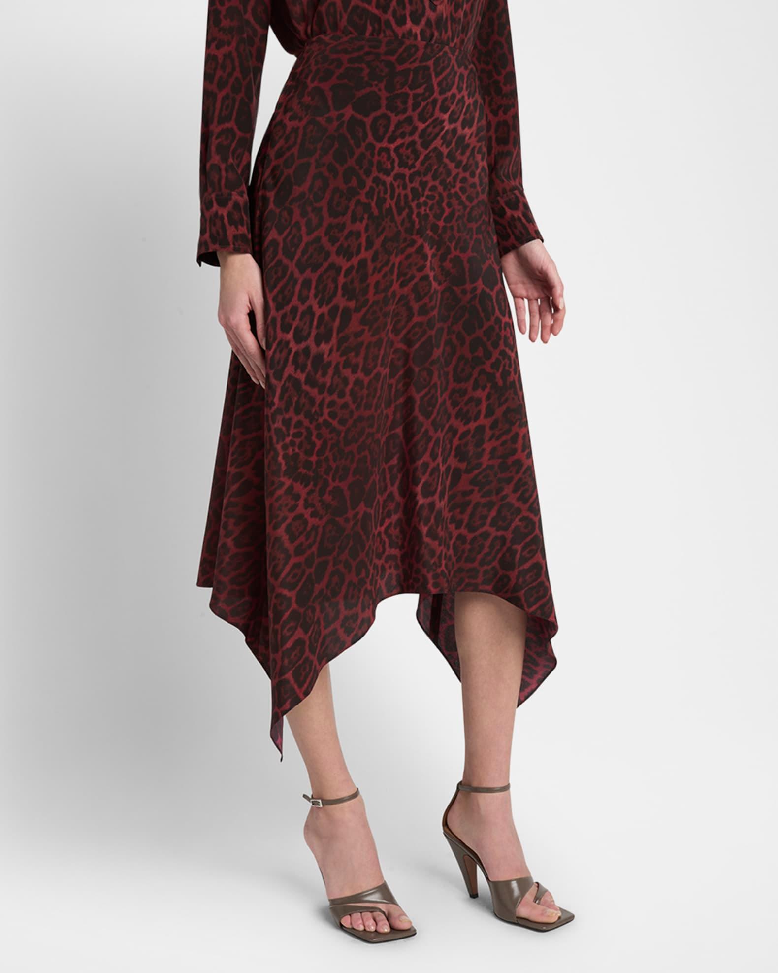 Leopard Print Asymmetric Silk Skirt Product Image