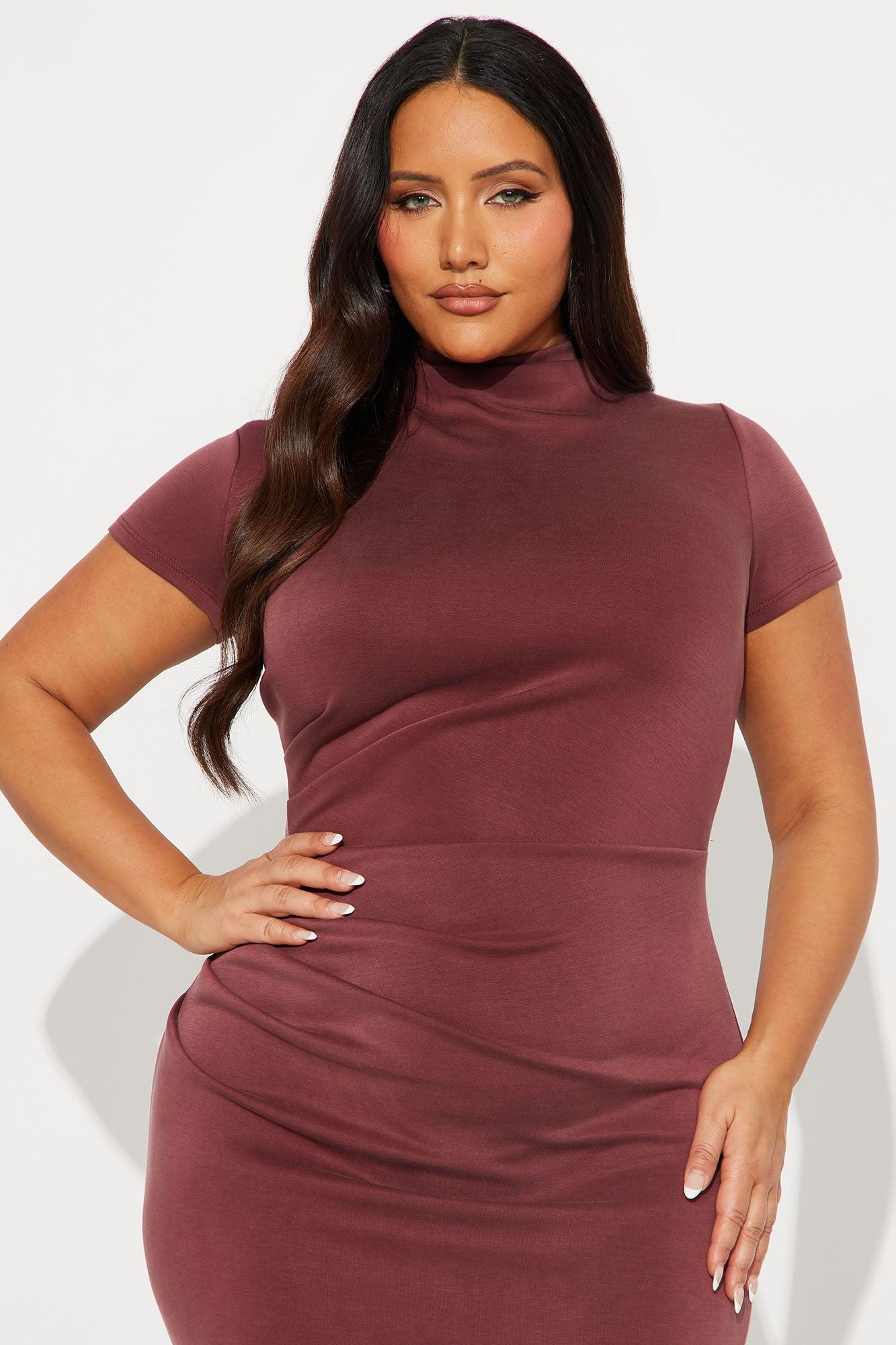 Belle Mock Neck Maxi Dress - Burgundy Female Product Image