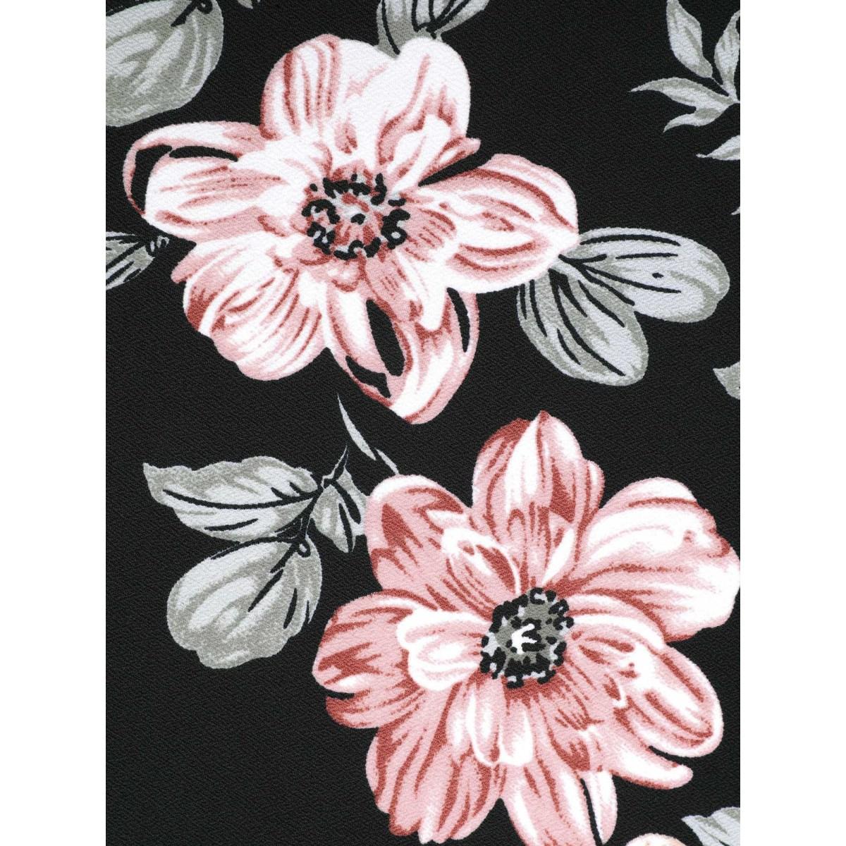 Plus Size Big Flowers Crew Neck Elastic Sweatshirt Women Black Elegant Contrast Round Neck Everyday Sweatshirts BloomChic 10/M Product Image