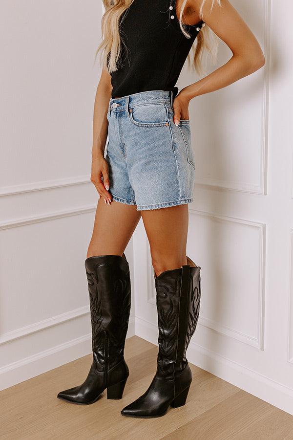 JUST USA Joy High Waist Shorts in Medium Wash Product Image