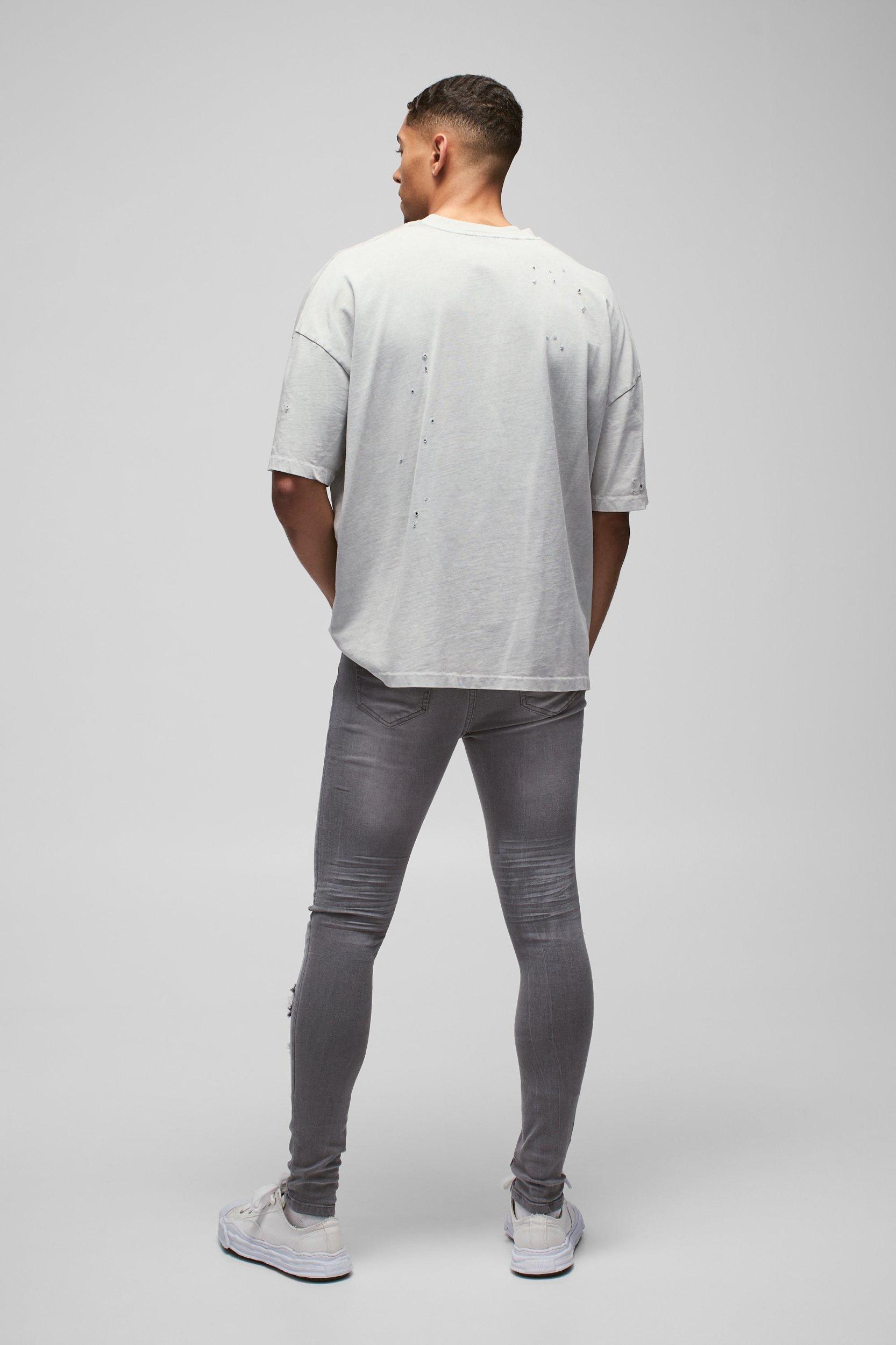 Super Skinny Stretch Ripped Jean In Dirty Wash | boohooMAN USA Product Image