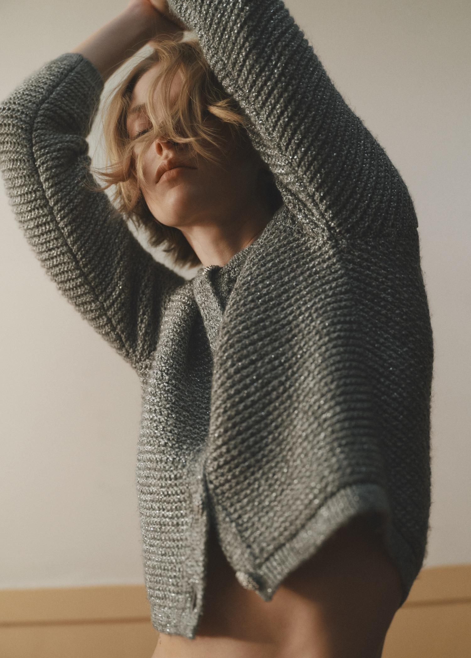 Lurex knitted jacket with buttons - Women | MANGO USA Product Image