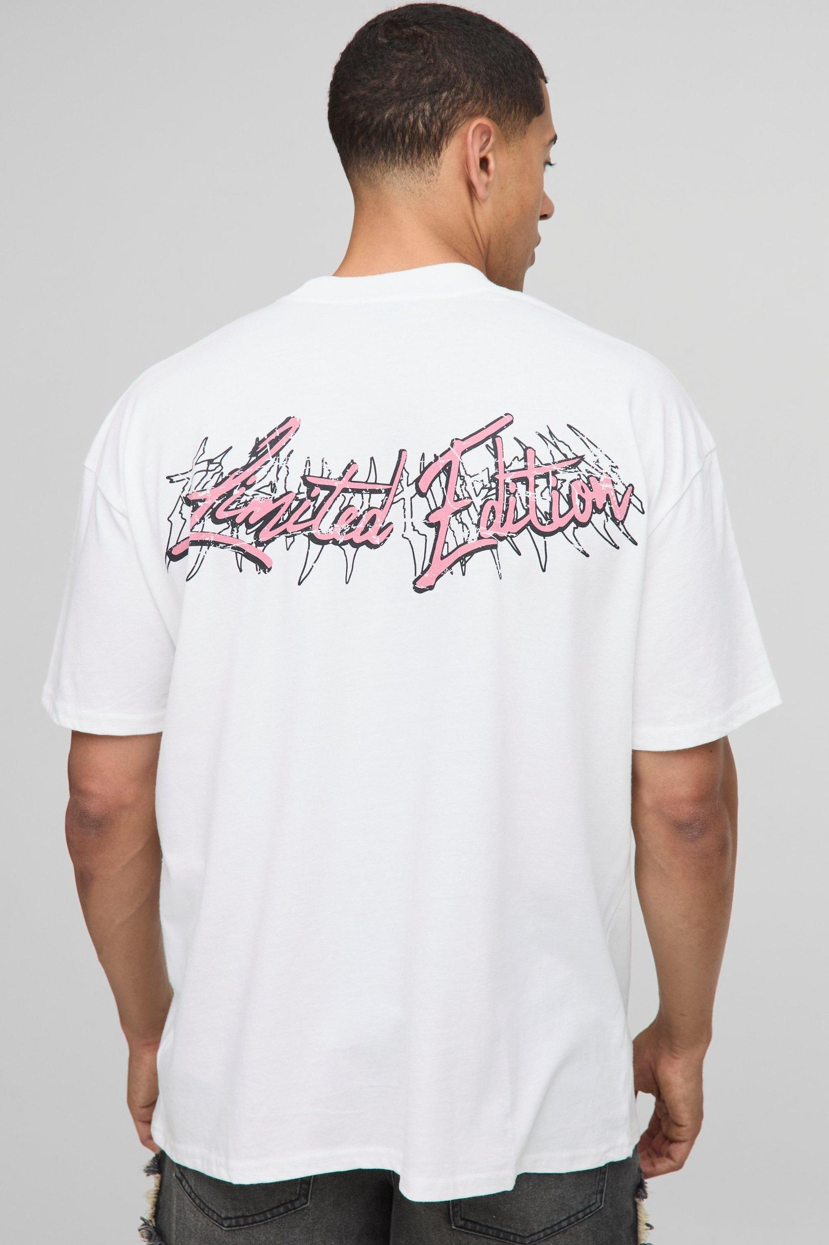 White Oversized Extended Neck Ofcl Man Gothic Rhinestone T-Shirt | boohooMAN USA Product Image