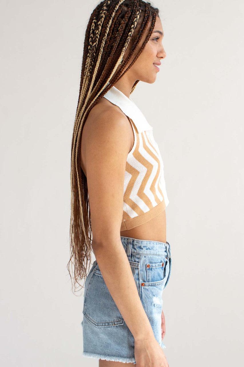 Tan Button Front Collared Halter Top Product Image