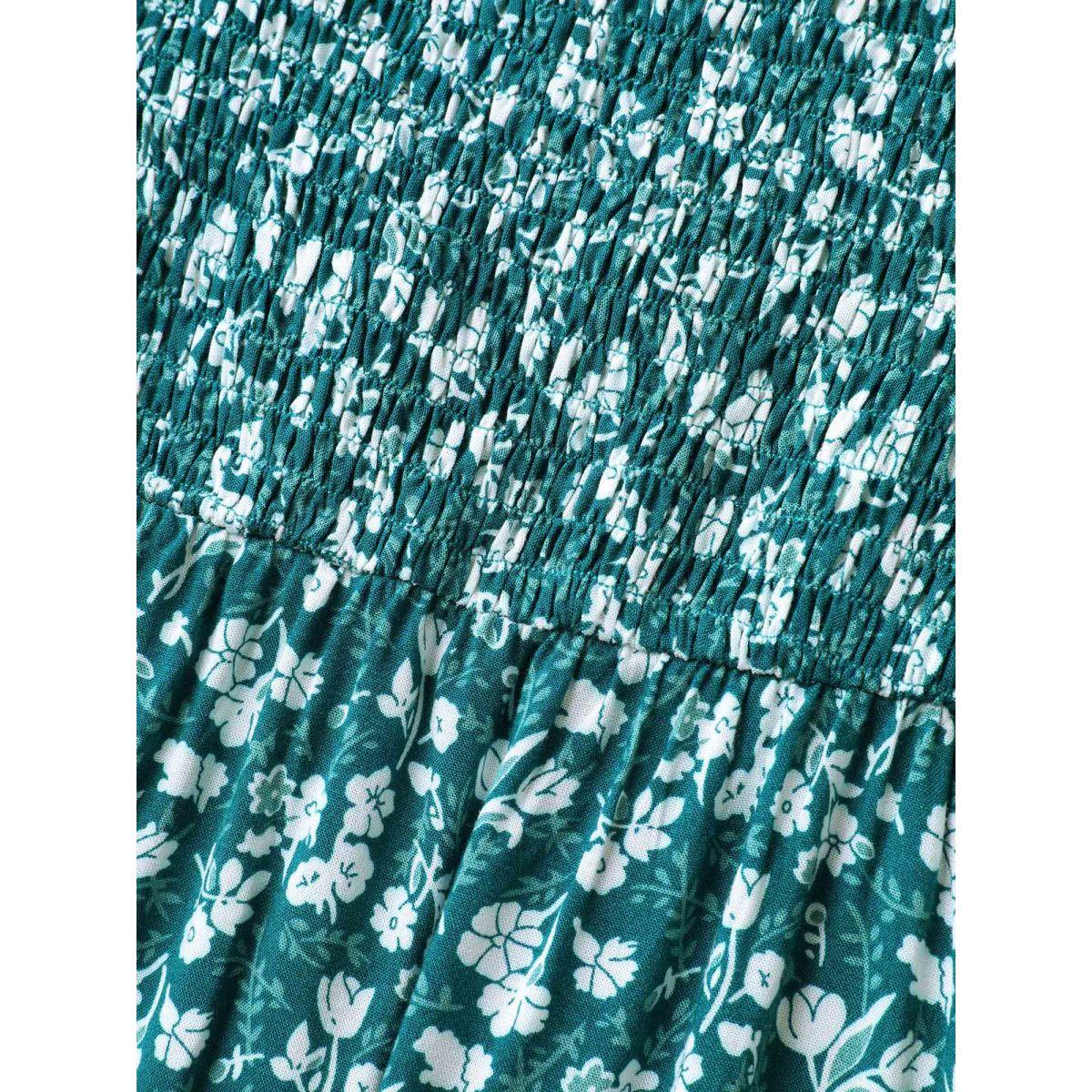 Plus Size Rayon Layered Sleeve Shirred Midi Dress Teal Women Square Neck Cap Sleeve Curvy BloomChic 22-24/3X Product Image