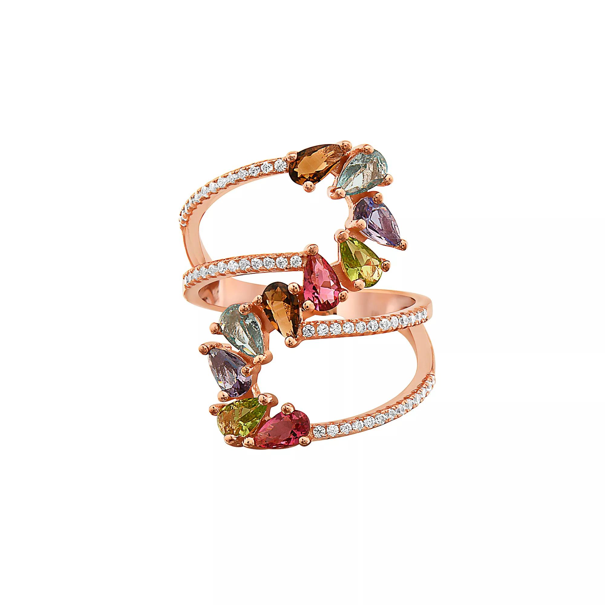 18k Rose Gold Over Sterling Silver Cubic Zirconia Bypass Ring, Women's,  Product Image