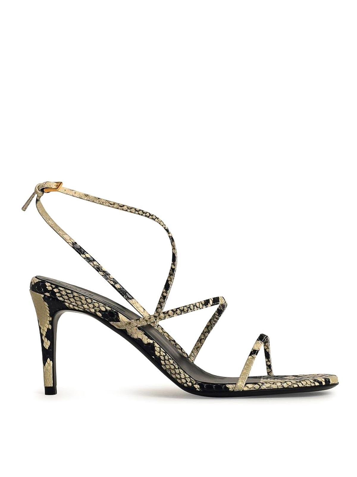 KHAITE Loop Snake-effect Leather Sandals In Beige Comb Product Image
