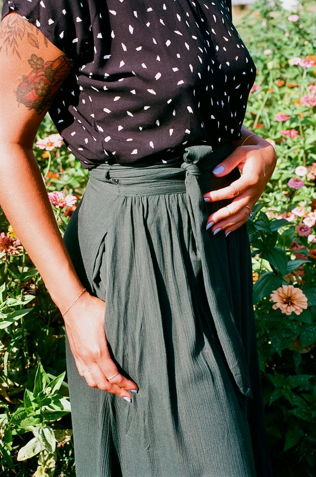 Maxi Wrap Skirt in Emerald Crepe Product Image