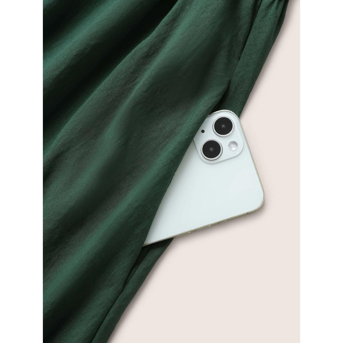 Plus Size Plain Suit Collar Belted Flap Detail Dress Cyan Women At the Office Non Suit Collar Short sleeve Curvy Midi Dress BloomChic 14-16/1X Product Image