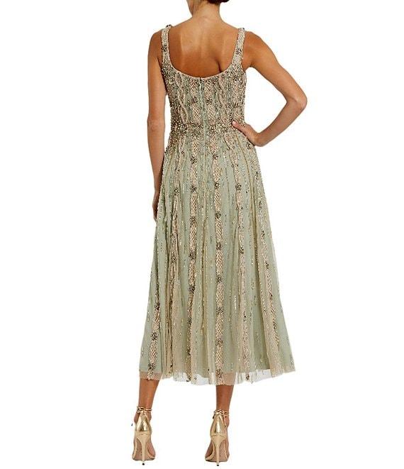 Mac Duggal Scoop Neck Embellished Mesh Aline Midi Dress Product Image