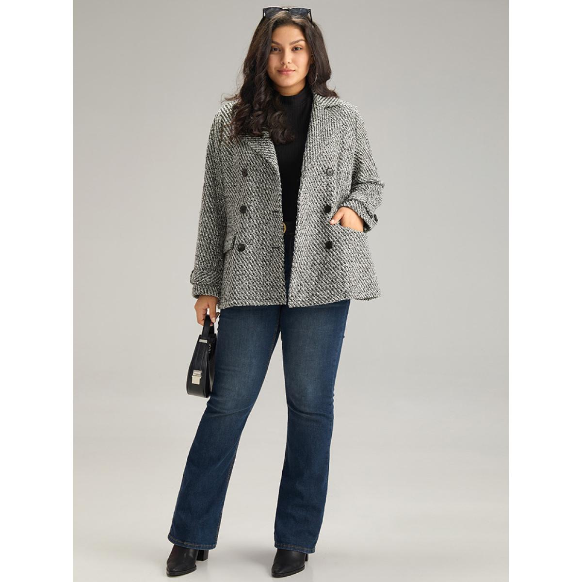 Plus Size Tweed Lapel Collar Button Up Pocket Coat Women Black Elegant Texture Ladies Everyday Winter Coats BloomChic 28/5X Product Image