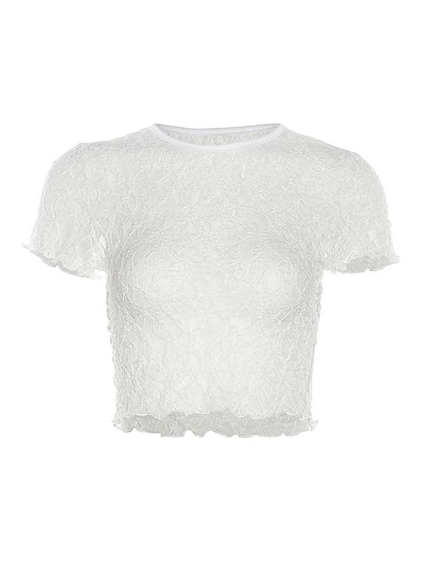 Transparent Lace Short Sleeve Tee Product Image