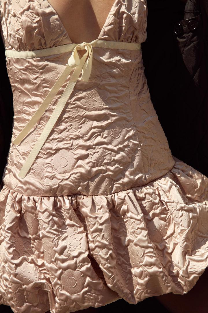 Flower Satin Mini Dress — Pink Product Image