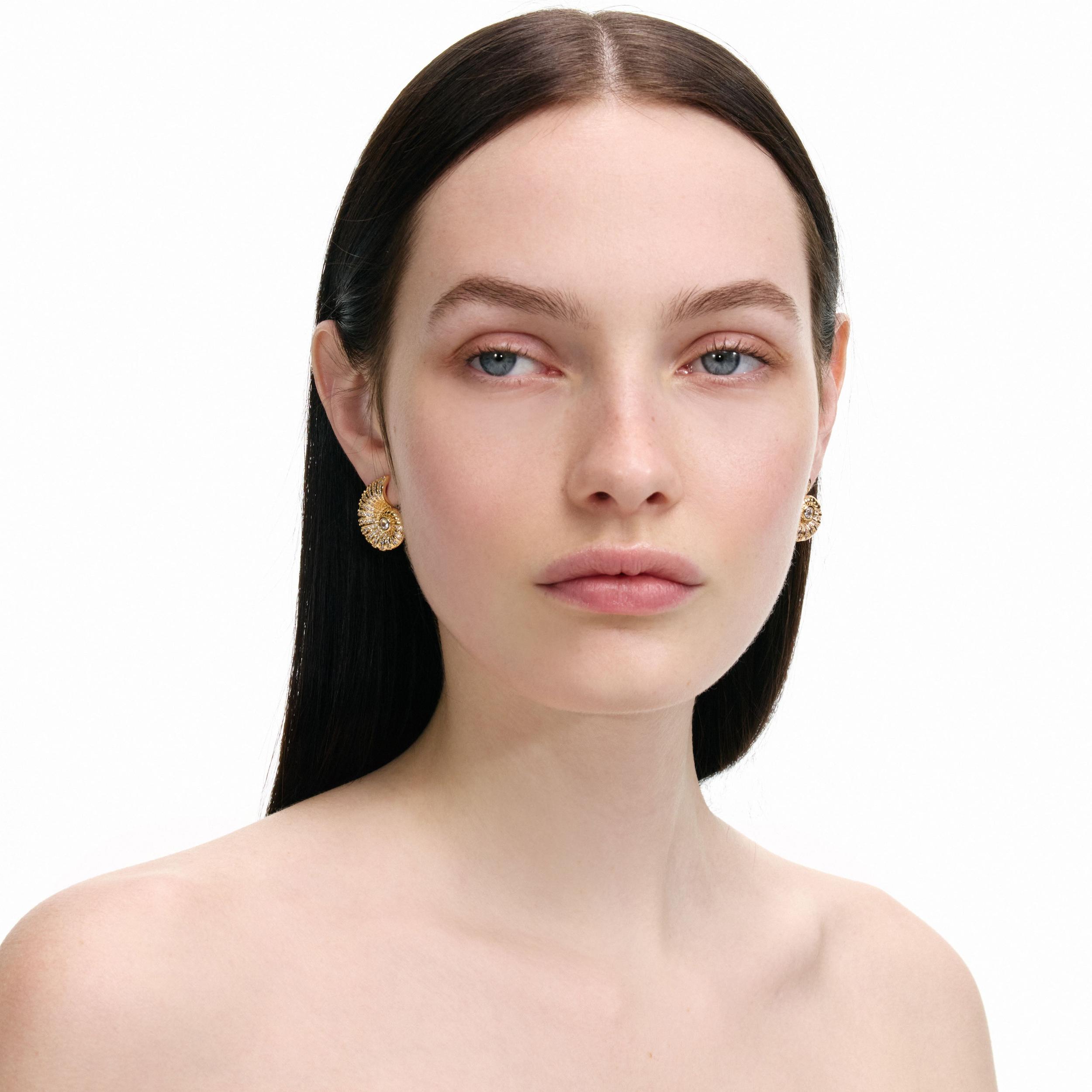 Gold Crystal Shell Earrings Product Image