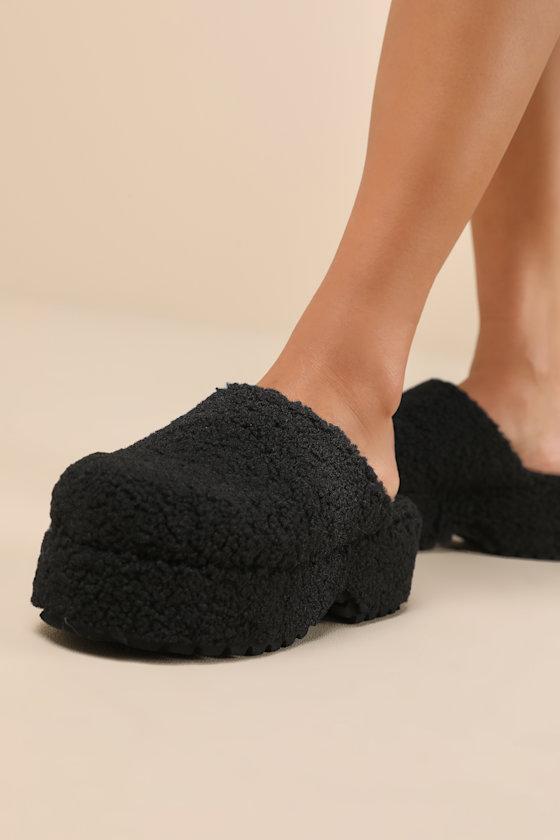 Flannerie Black Faux Fur Platform Mules Product Image