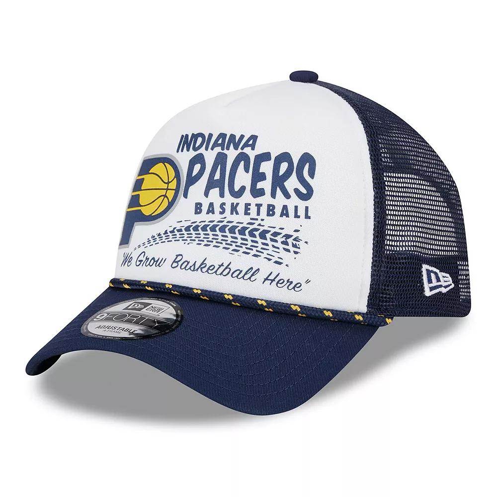 Men's New Era White/Navy Indiana Pacers 2024 NBA All-Star Game Burnout Print A-Frame 9FORTY Trucker Hat Product Image
