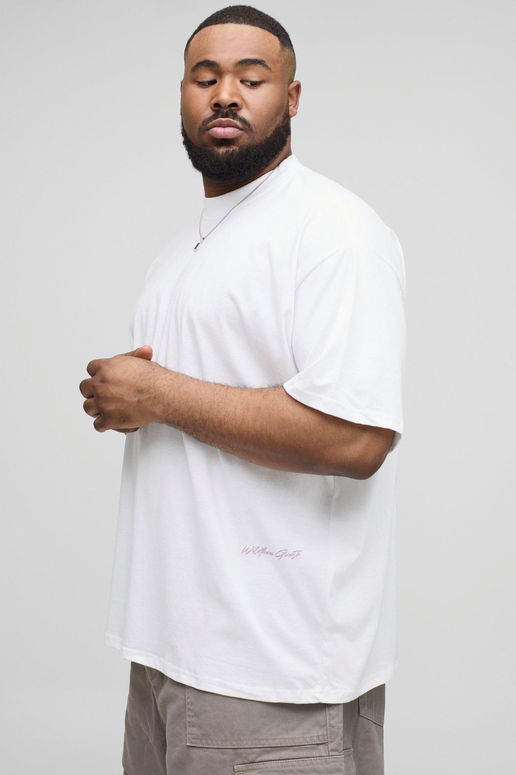 Plus Oversized Extended Neck Doodle Floral Print T-Shirt | boohooMAN USA Product Image