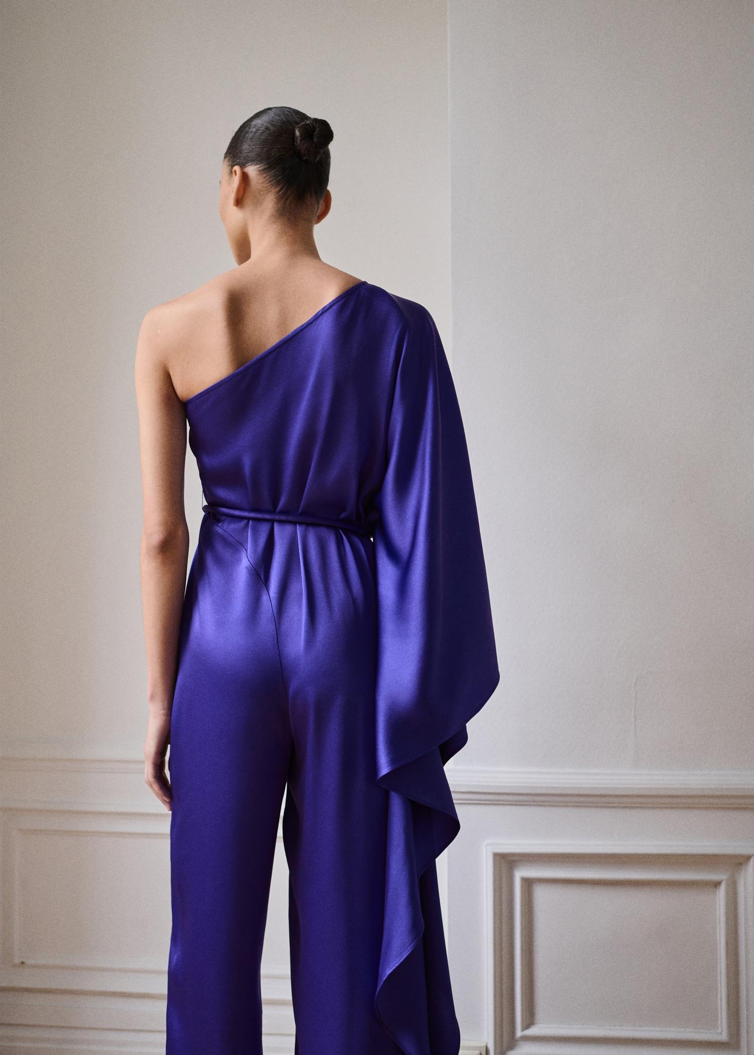 Satin maxi-ruffle jumpsuit - Women | MANGO USA Product Image