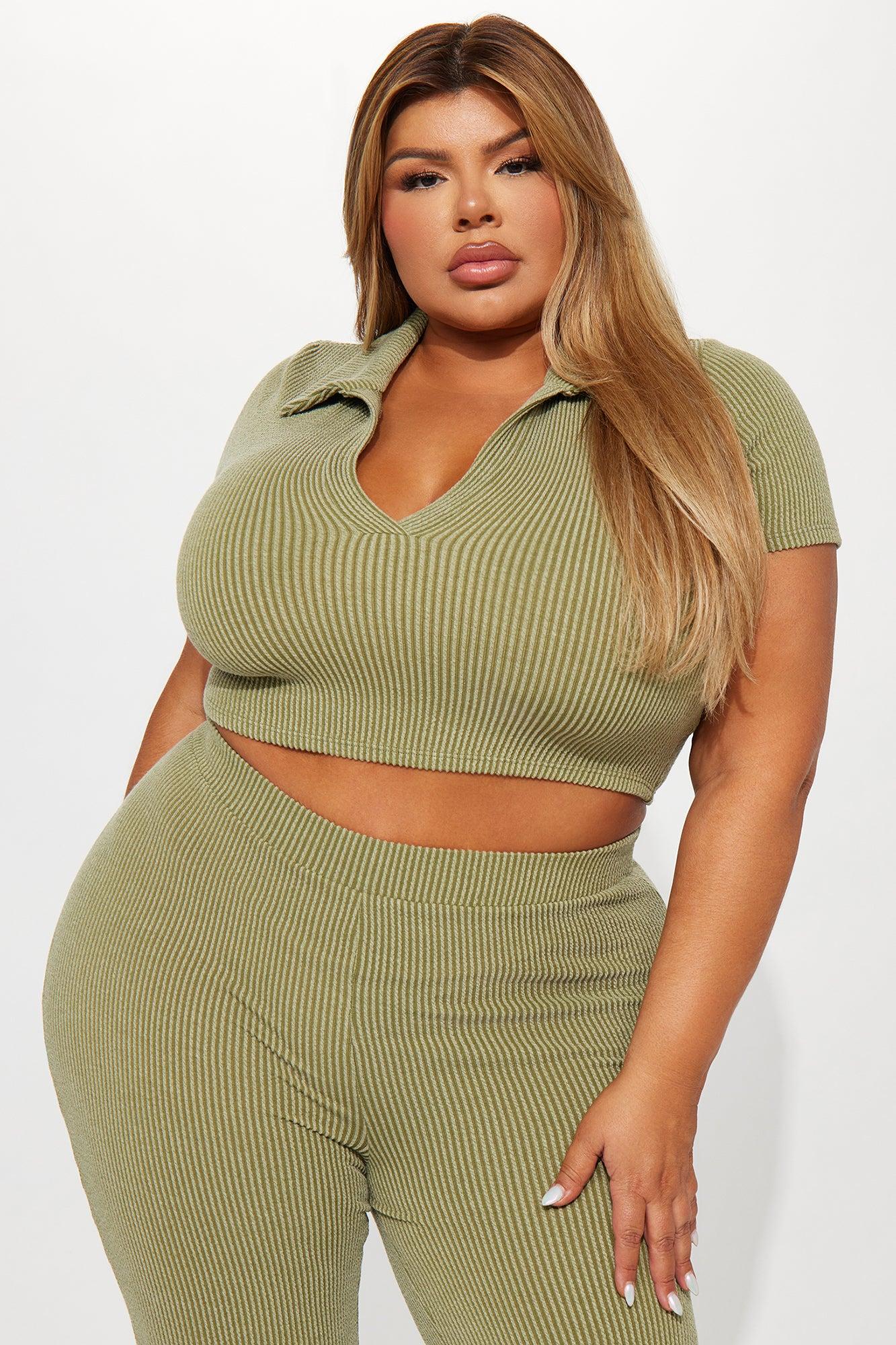 Josie Ribbed Pant Set - Olive Product Image