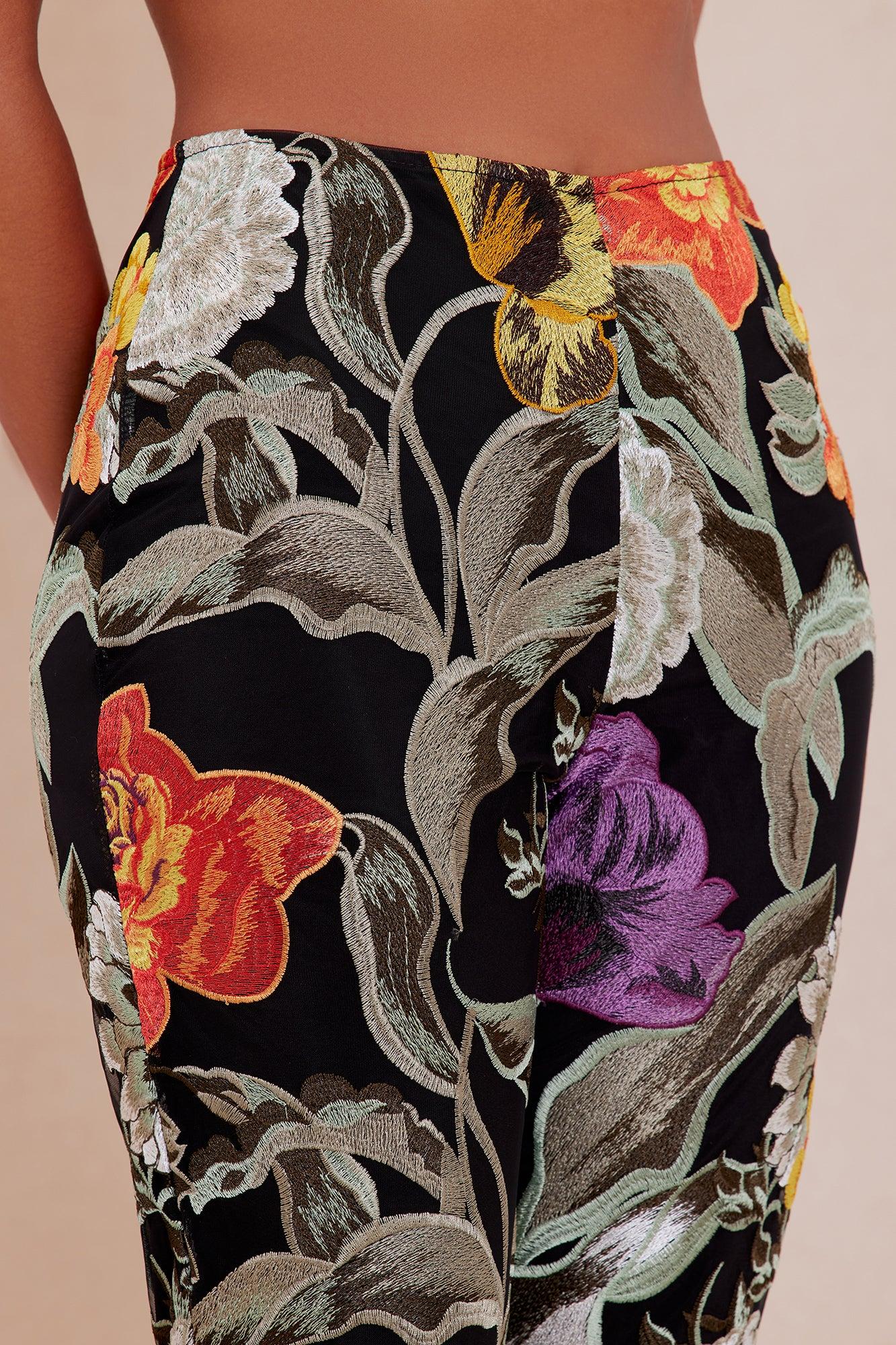 Adaila Floral Embroidered Pant - Black/combo Product Image