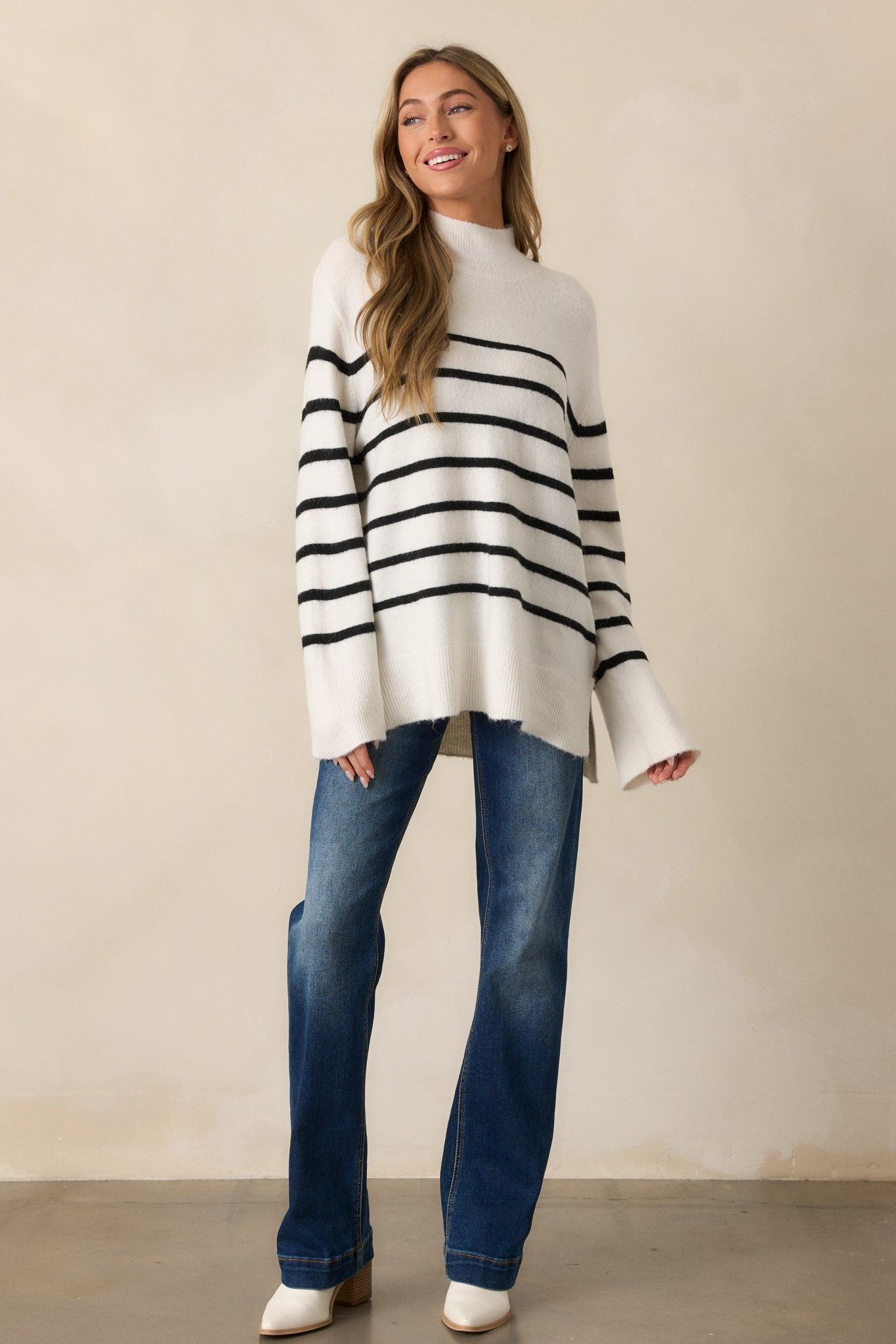 Z Supply Fin Sea Salt Ivory Stripe Turtleneck Sweater Product Image