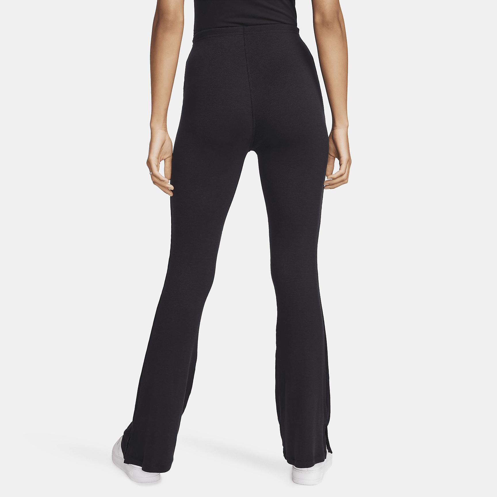 Nike Womens Nike NSW Chill Knit Mediun Rib Flare Pant - Womens Black/Sail Product Image