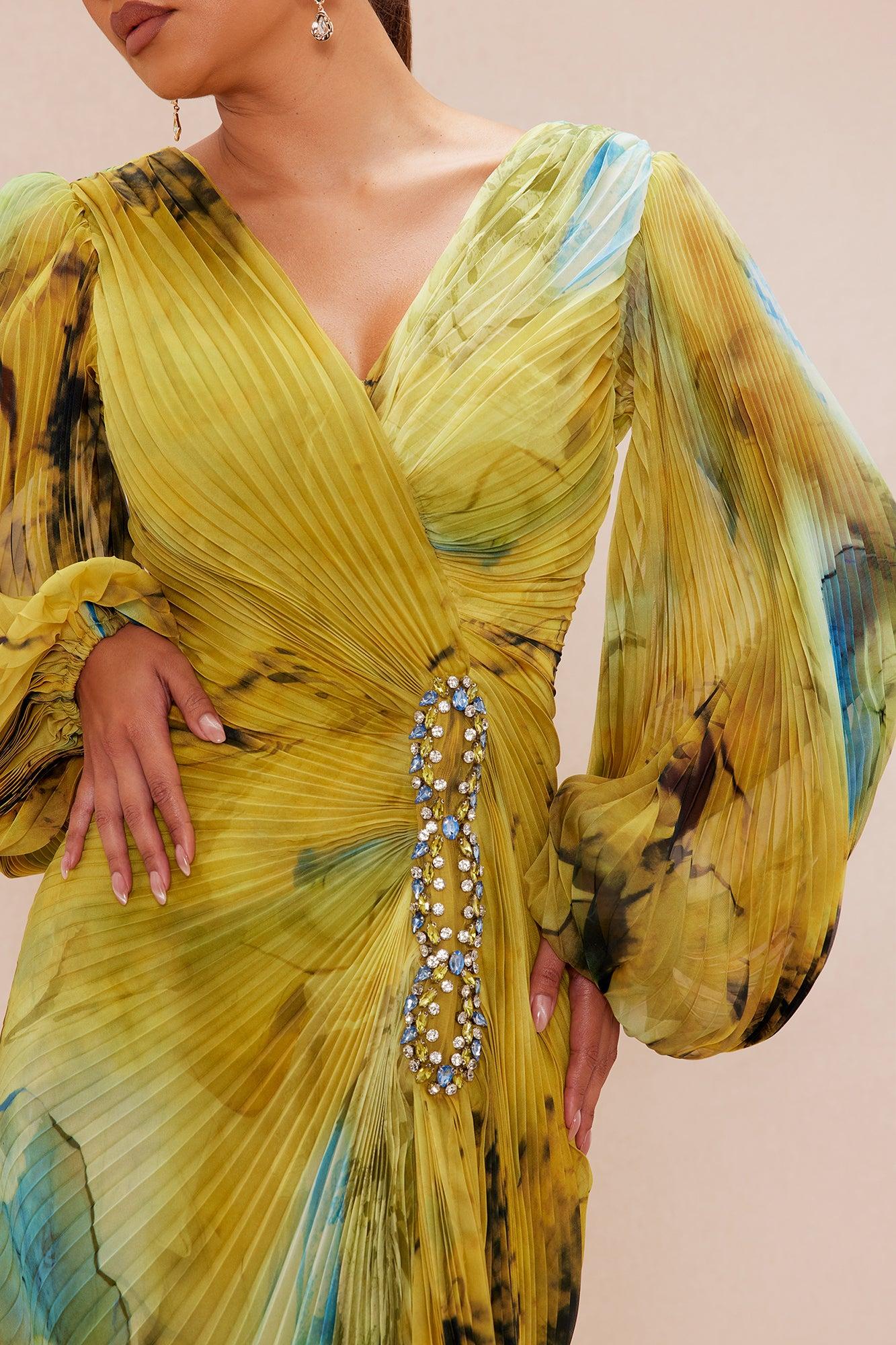 Luna Pleated Maxi Dress - Green/combo Female Product Image