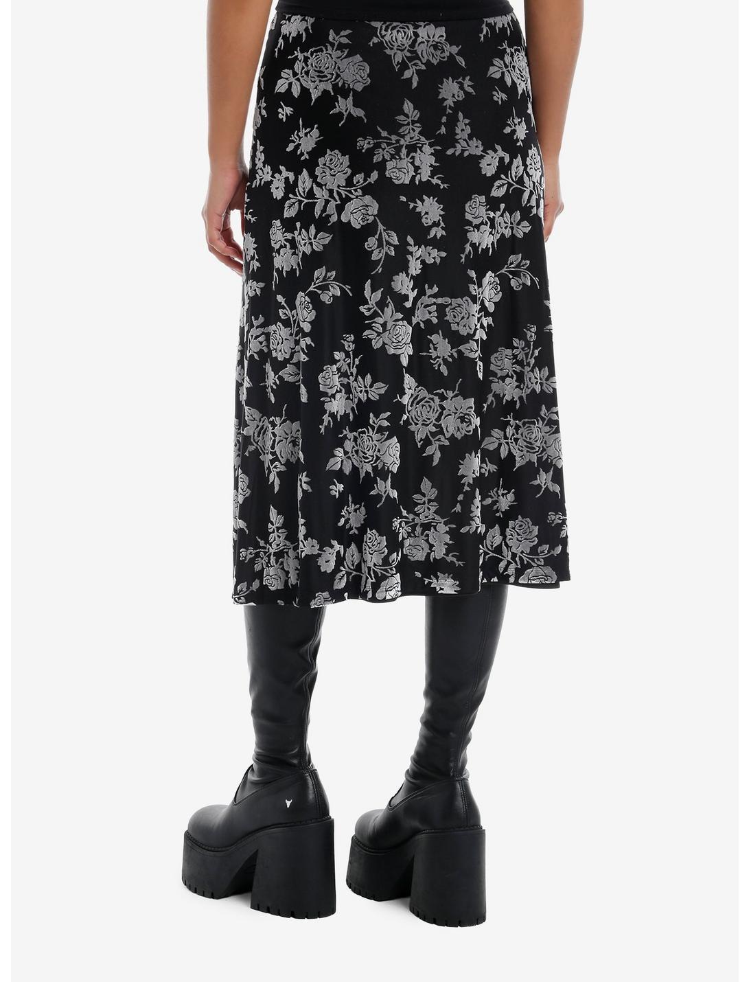 Thorn & Fable Black & Grey Rose Velvet Midi Skirt Product Image