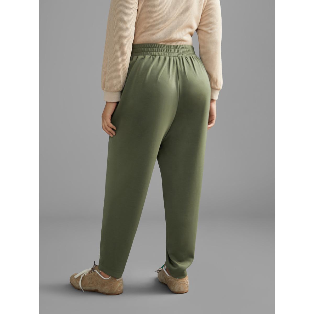 Plus Size Solid Elastic Waist Mid Rise Pants Women Sage Casual Mid Rise Everyday Pants BloomChic 14-16/1X Product Image