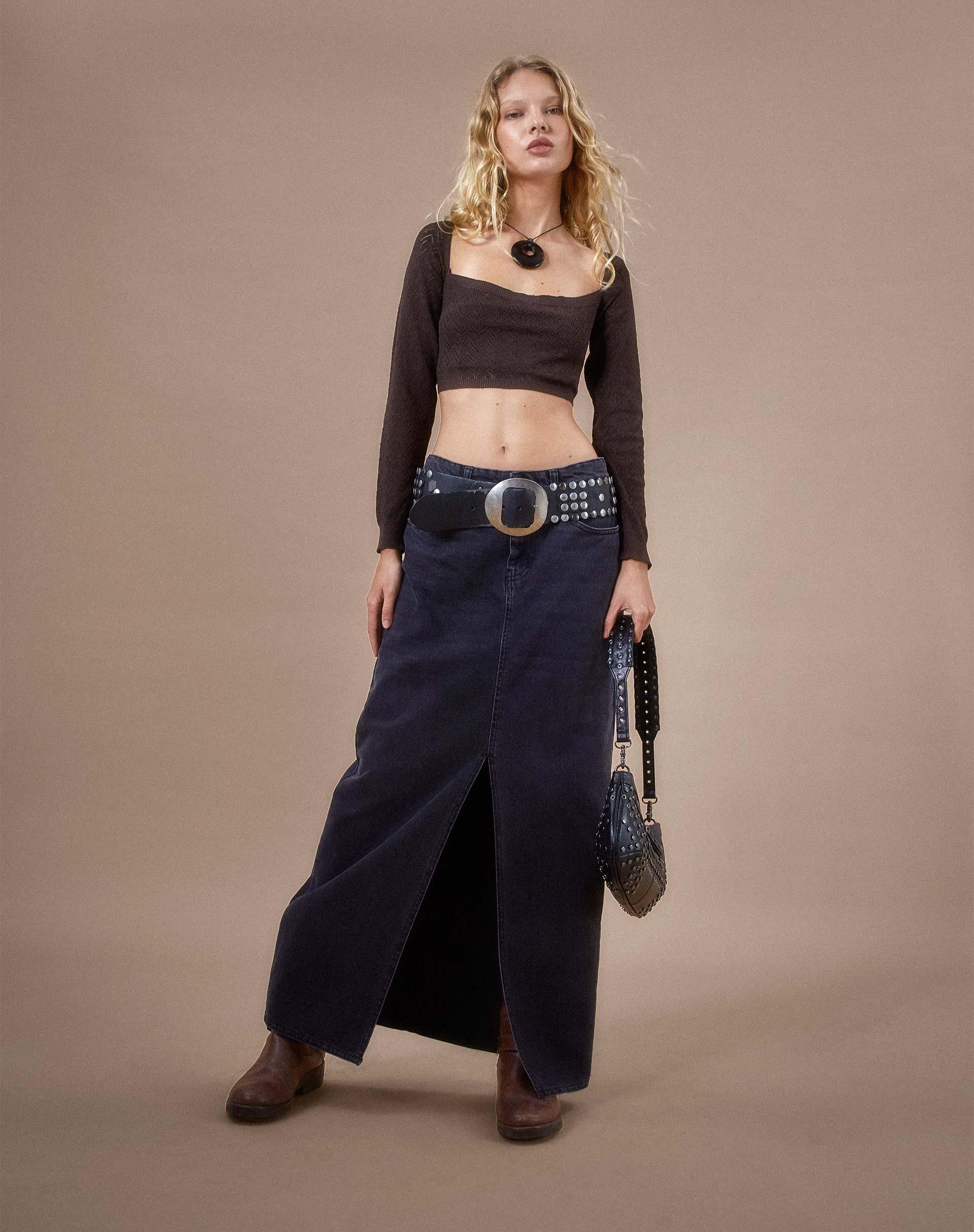 Calum Long Sleeve Top in Lightweight Pointelle Coffee Product Image