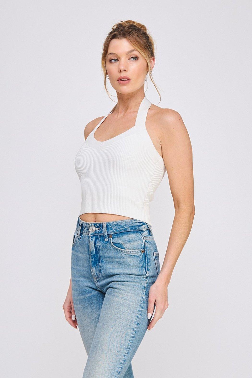 Halter Neck Ribbed Tank Top Product Image
