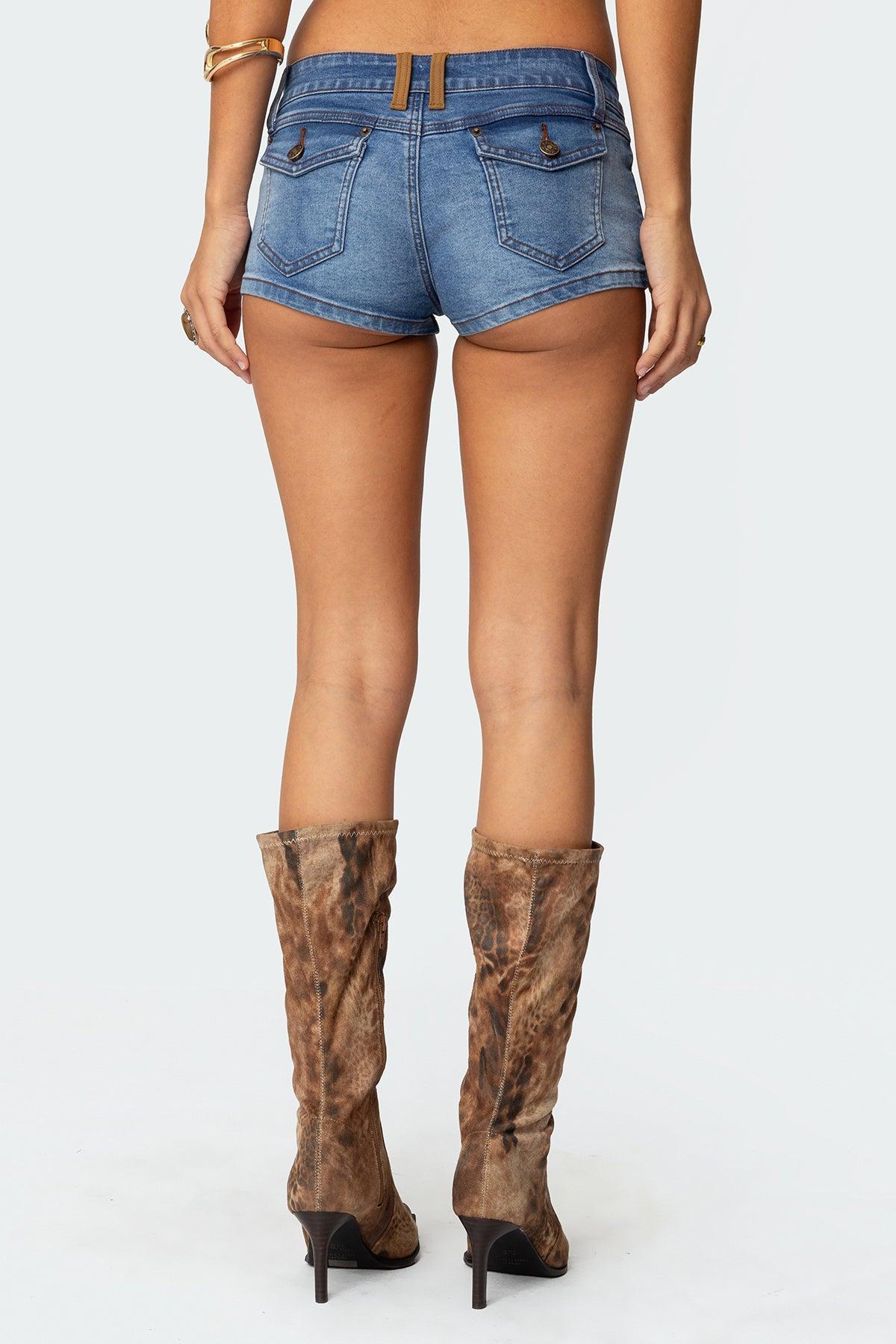 Max Suede Detail Denim Micro Shorts Product Image