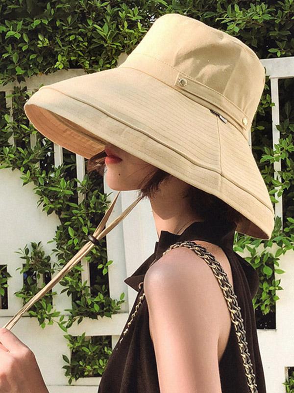 Casual Solid Sun-Protection Large Wide Brim Bucket Hat Product Image