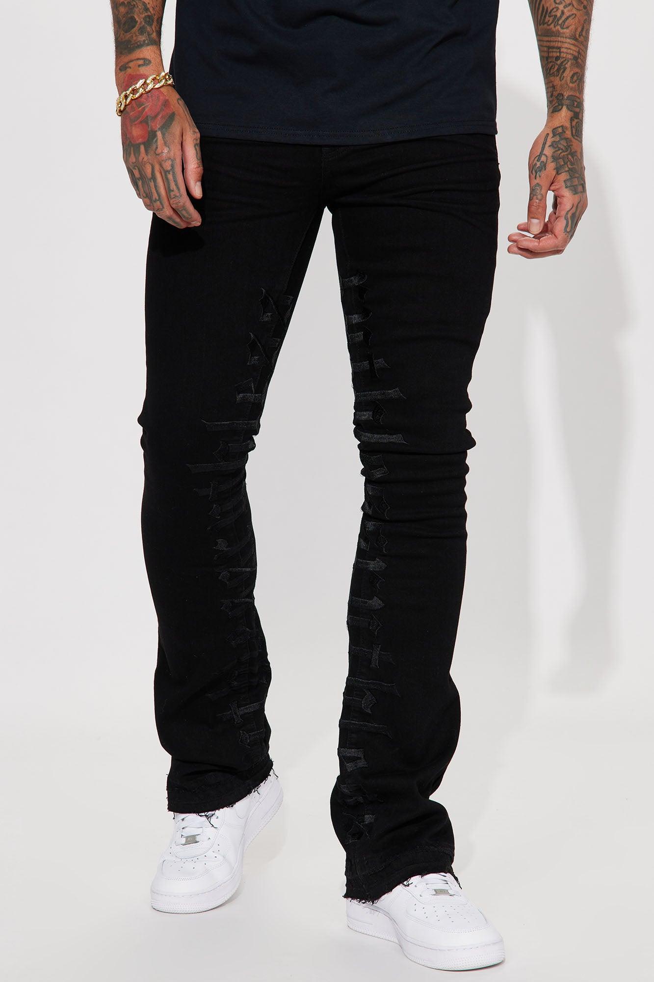 Ruthless Embroidered Stacked Skinny Flare Jeans - Black Product Image