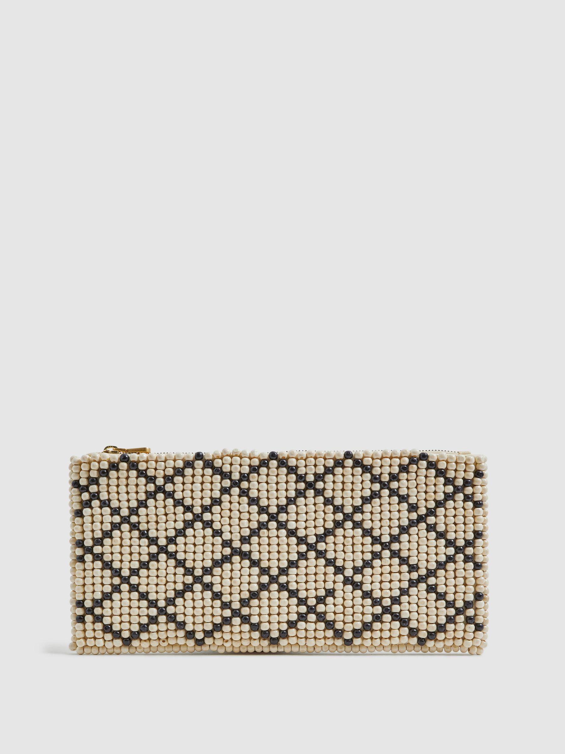 Wood-Beaded Clutch Bag in Natural/Black Product Image