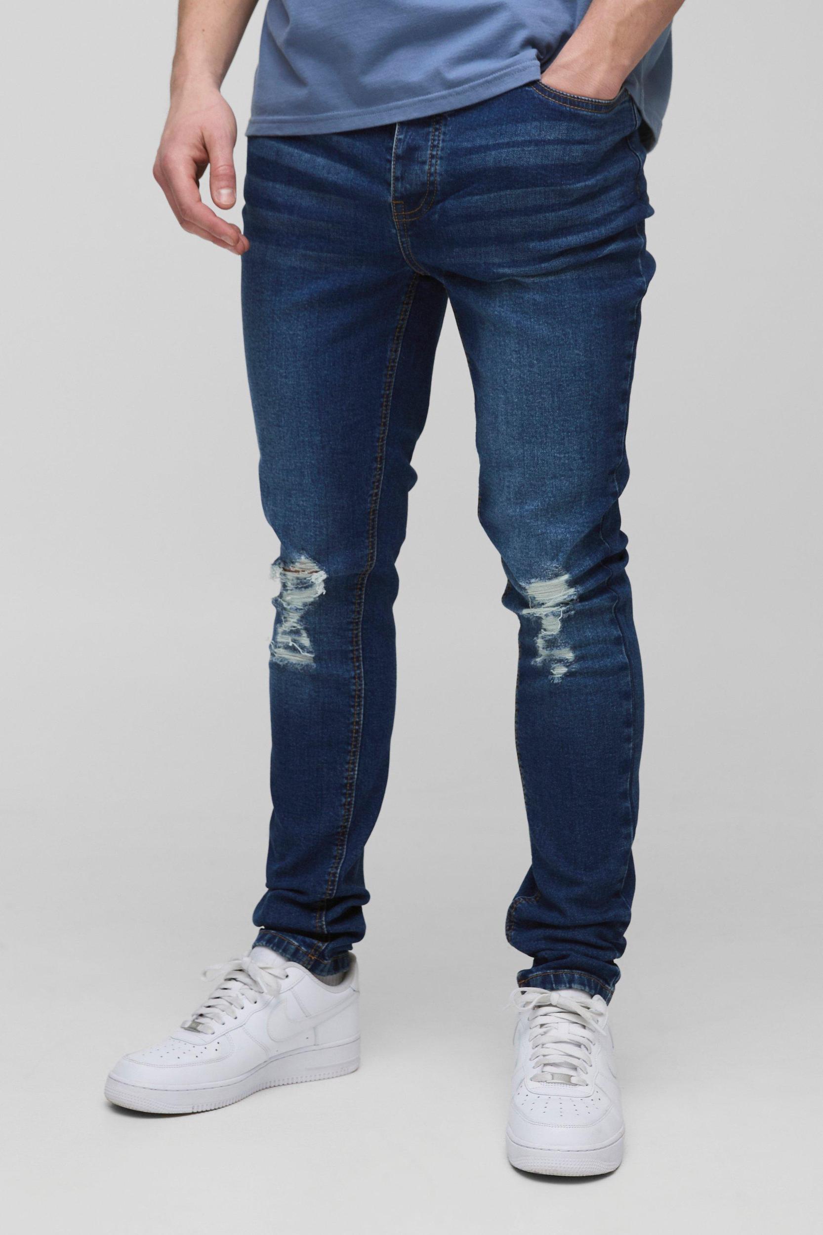 Tall Skinny Ripped Stretch Jeans | boohooMAN USA Product Image