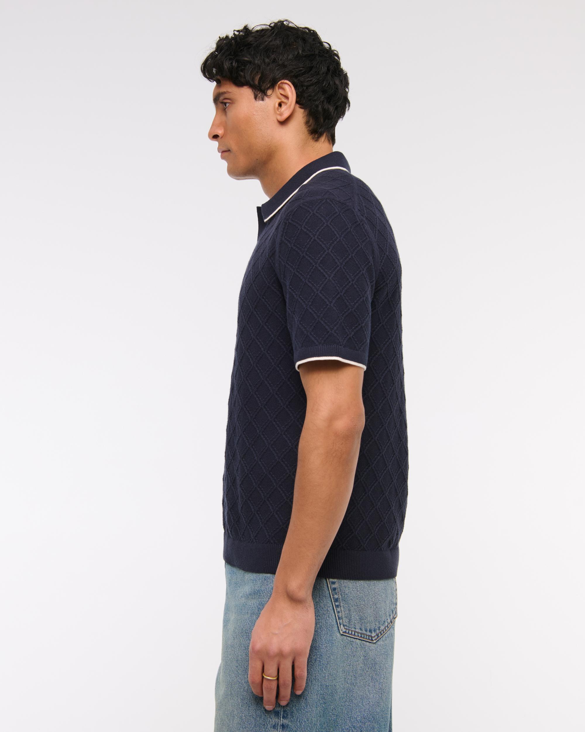 Preppy Tipped Johnny Collar Sweater Polo Product Image