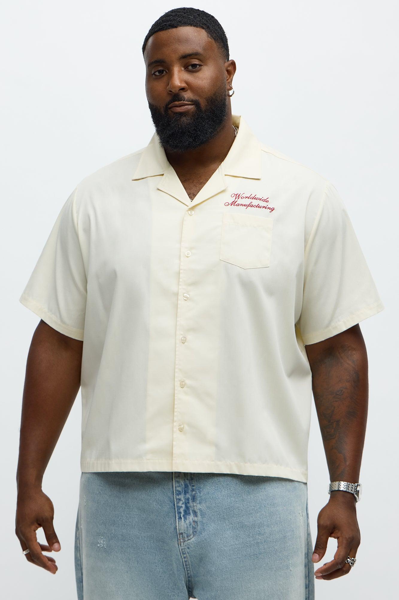 Cropped Worldwide Manufacturing Button Up Shirt - Cream Male Product Image