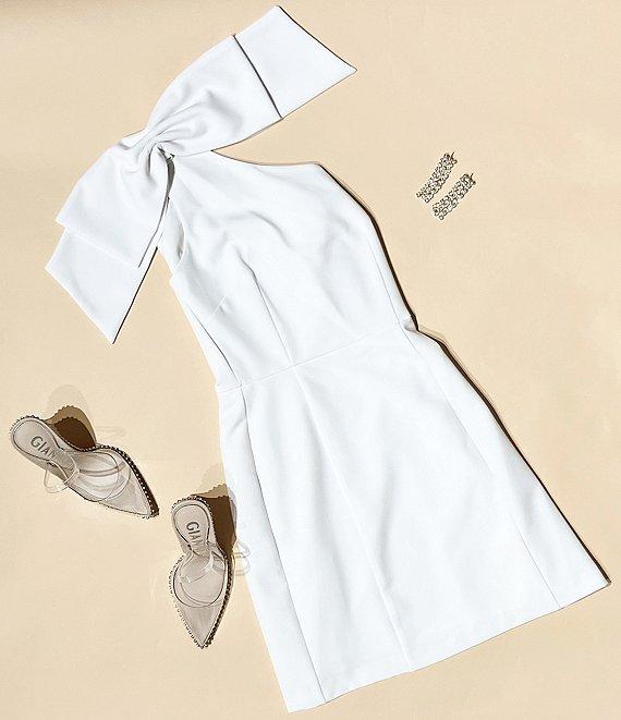 Gianni Bini Deliah One Bow Shoulder Sleeveless Sheath Crepe Mini Dress Product Image