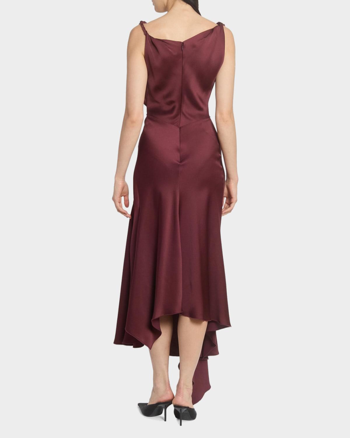 VICTORIA BECKHAM Asymmetric Draped Sleeveless Satin Midi Dress In Burgundy Product Image
