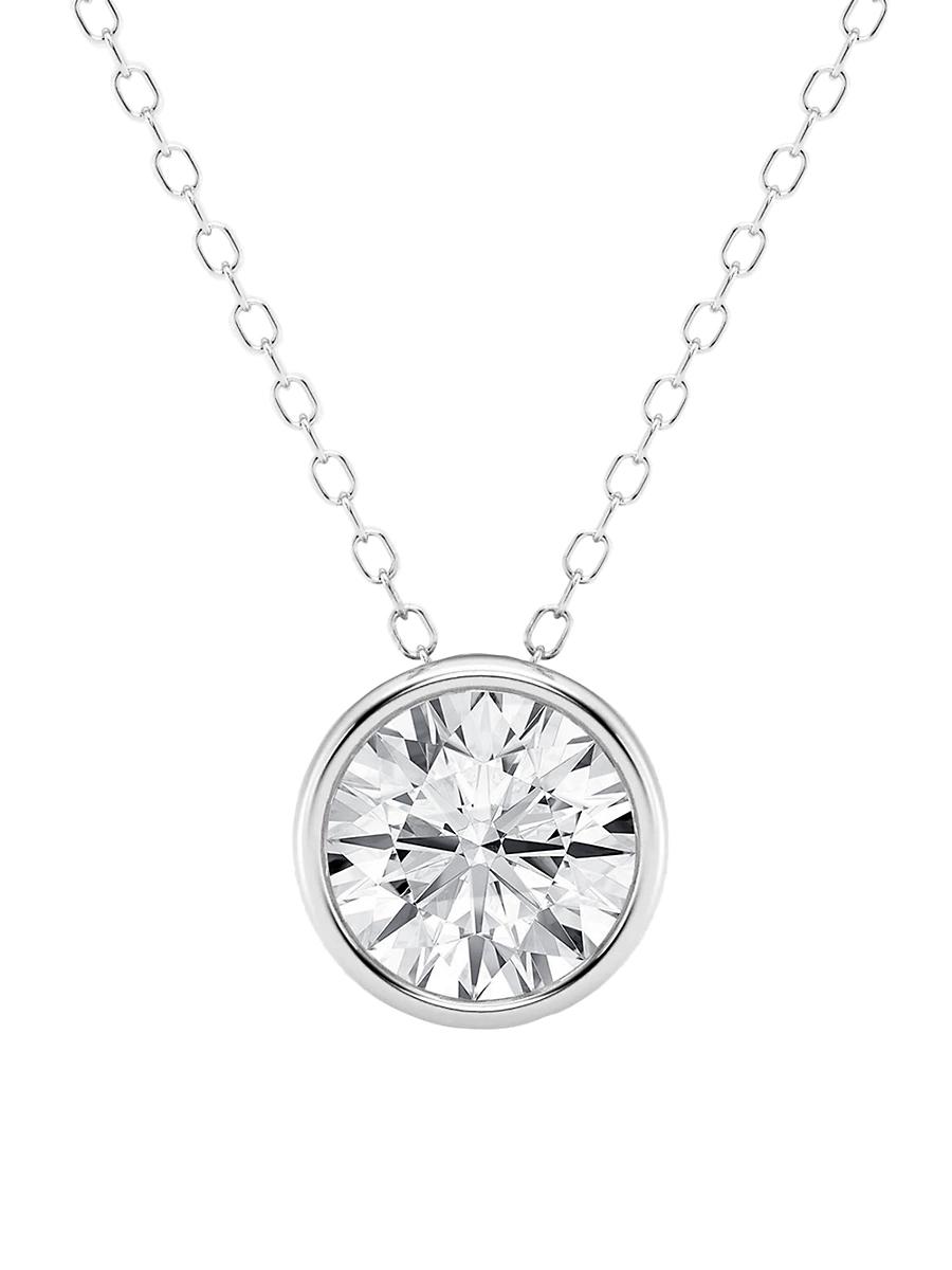 Womens Platinum Or 14K Gold & Natural Diamond Bezel Pendant Necklace/0.50-2.00 TCW Product Image